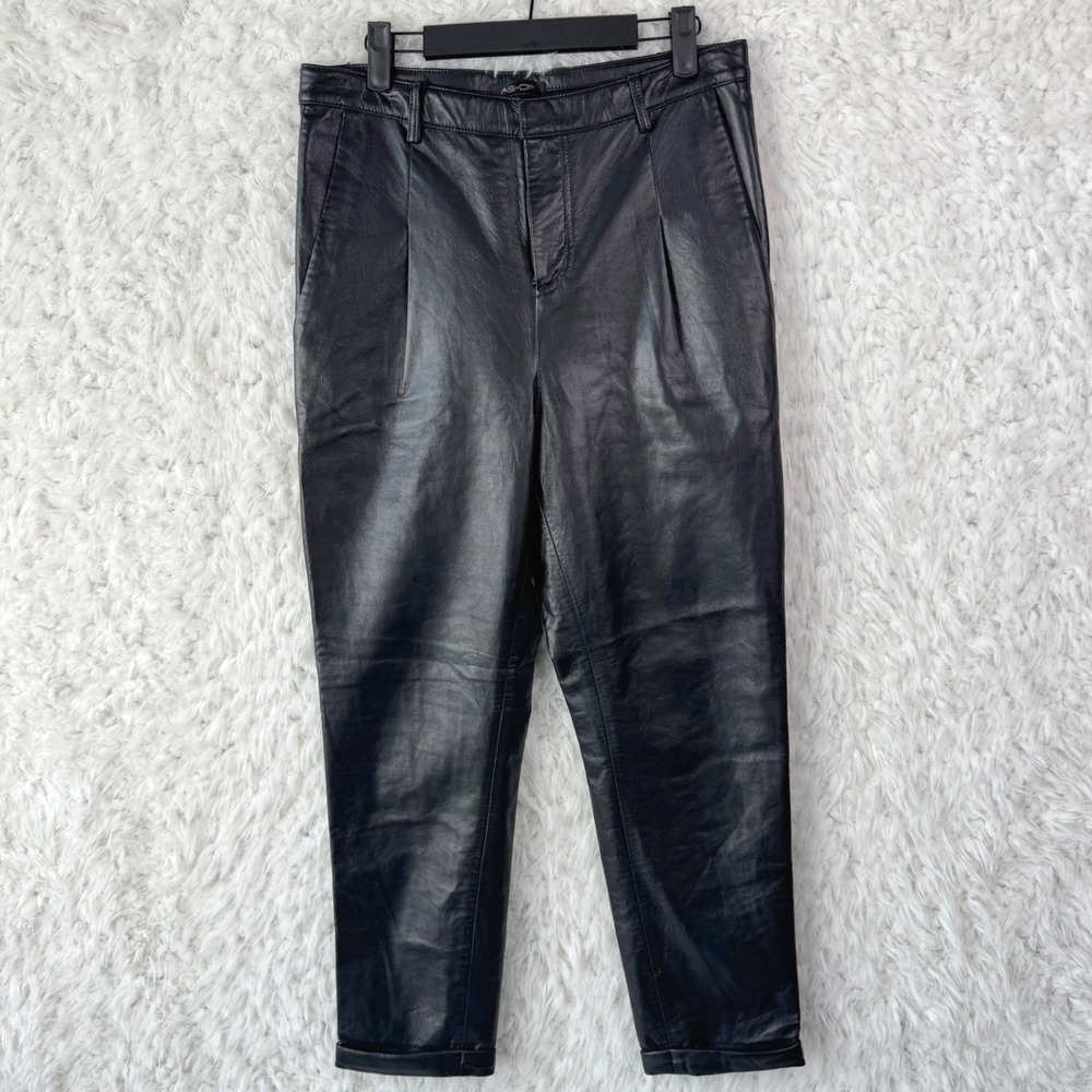 AS by DF Fuax Leather Pants Size‎ 28 Black Pleated Tapered High Waist Edgy Chic
